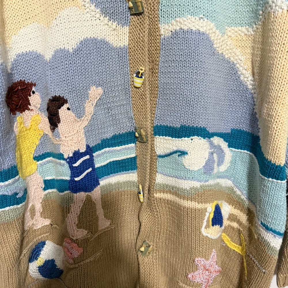 Storybook Knits Beach Ocean Nature Cardigan handmade Knit Sweater size 2X - Picture 3 of 5